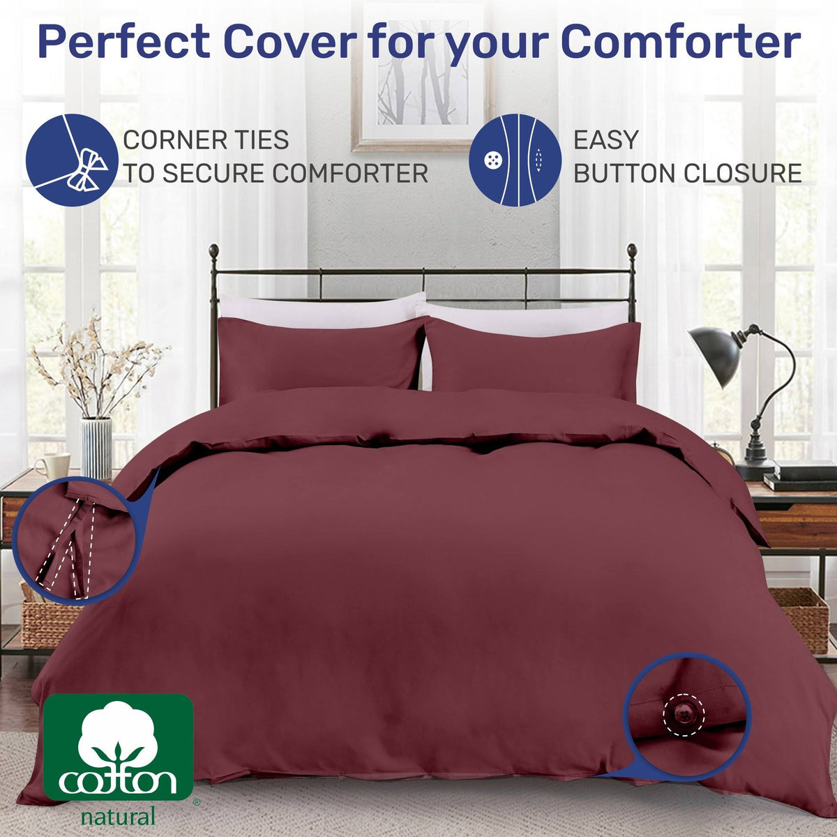Indigo Navy Blue 100% Sateen Cotton Duvet Cover Set Queen/Full L239