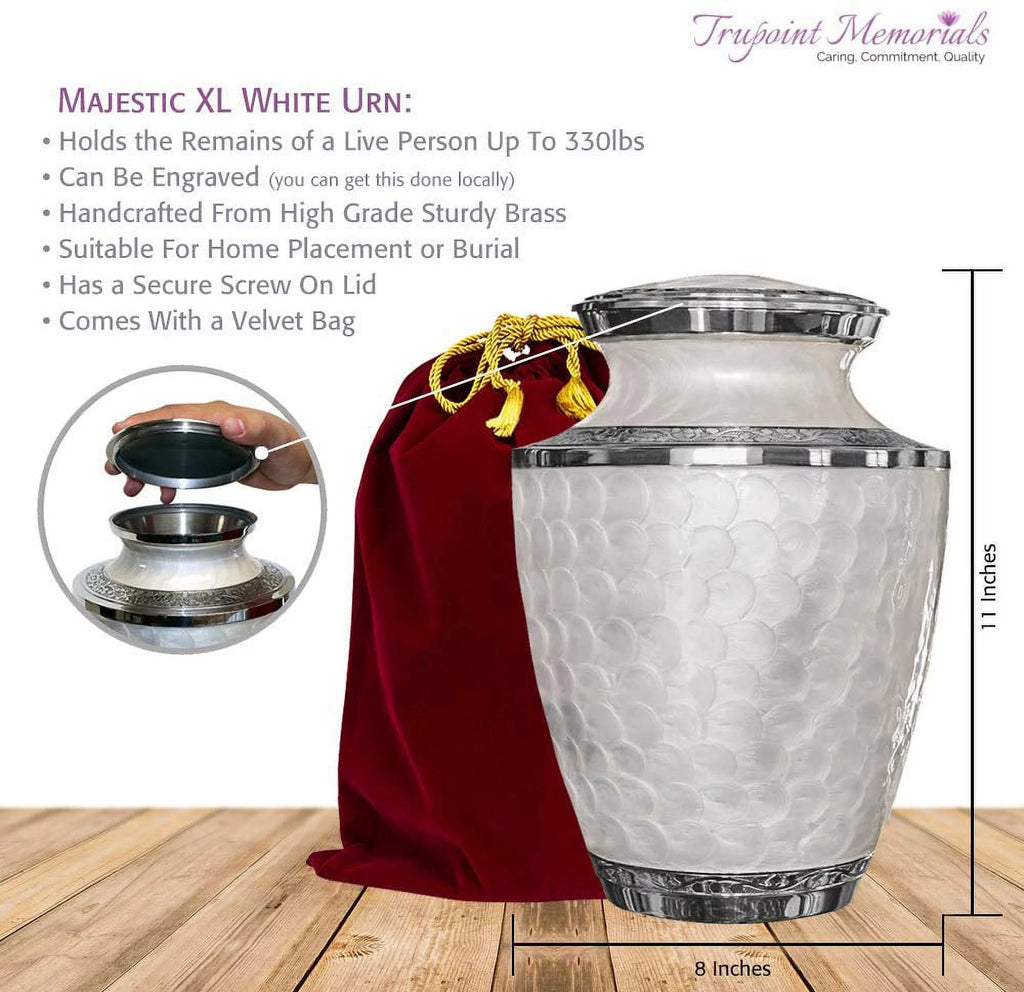 Extra Large White Adult Cremation Urn with Velvet Bag X330117
