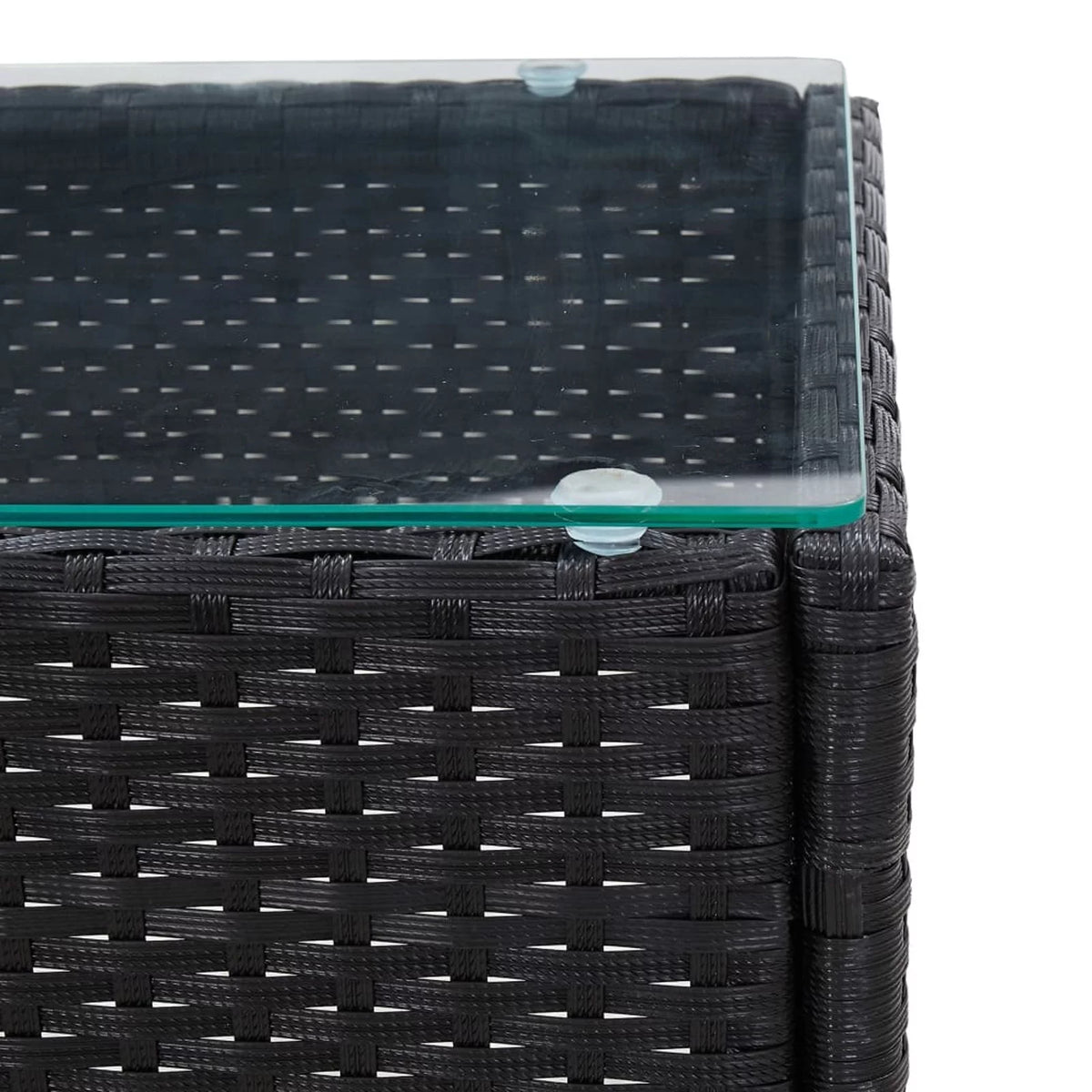 Black Poly Rattan Glass Top Side Table T61105