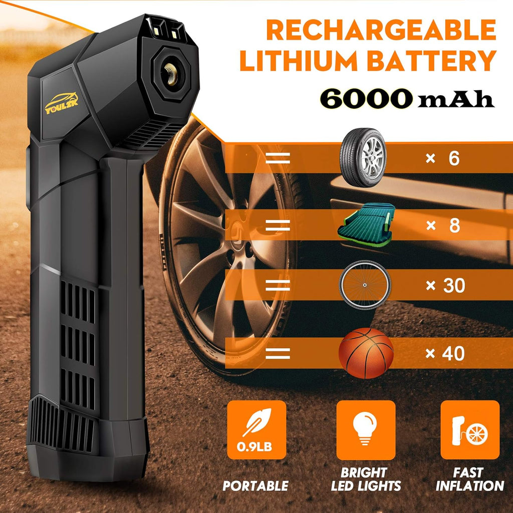 Electric Handheld Tire Inflator, 6000mAh Rechargeable Cordless Bike Pump, Portable Air Compressor with Digital Display U7257