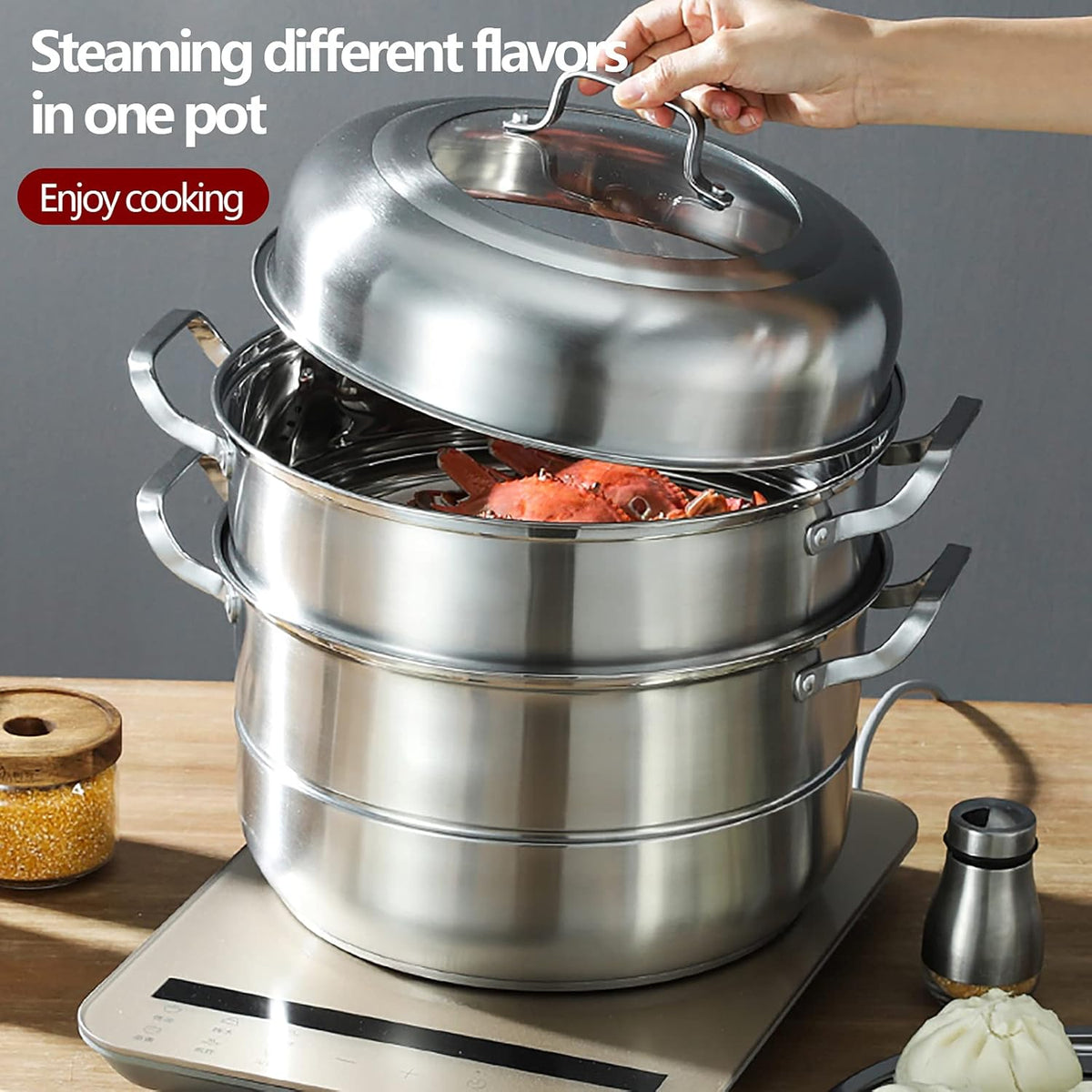 Stainless Steel 5 Levels Steamer with Glass Lid 32cm G85972