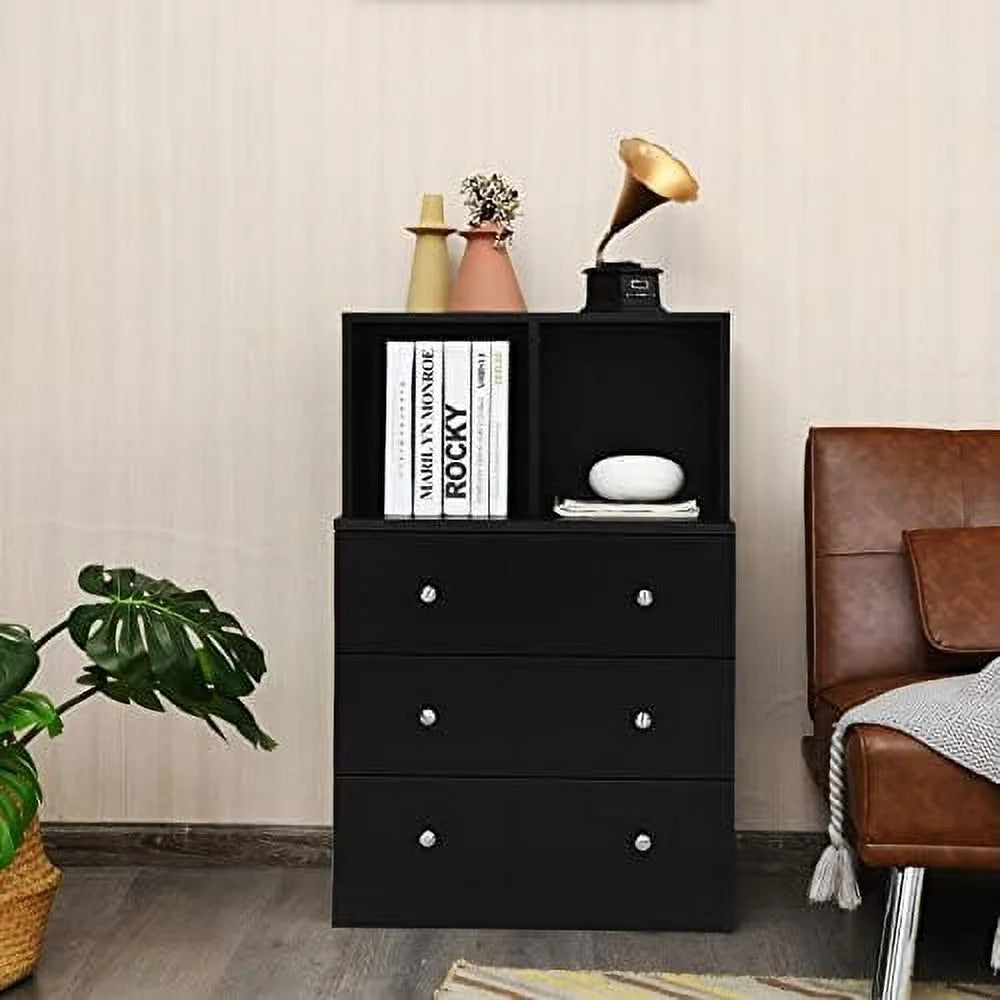 Black 3 Drawer 2 Cubby Dresser 24x16x37 Inch H842