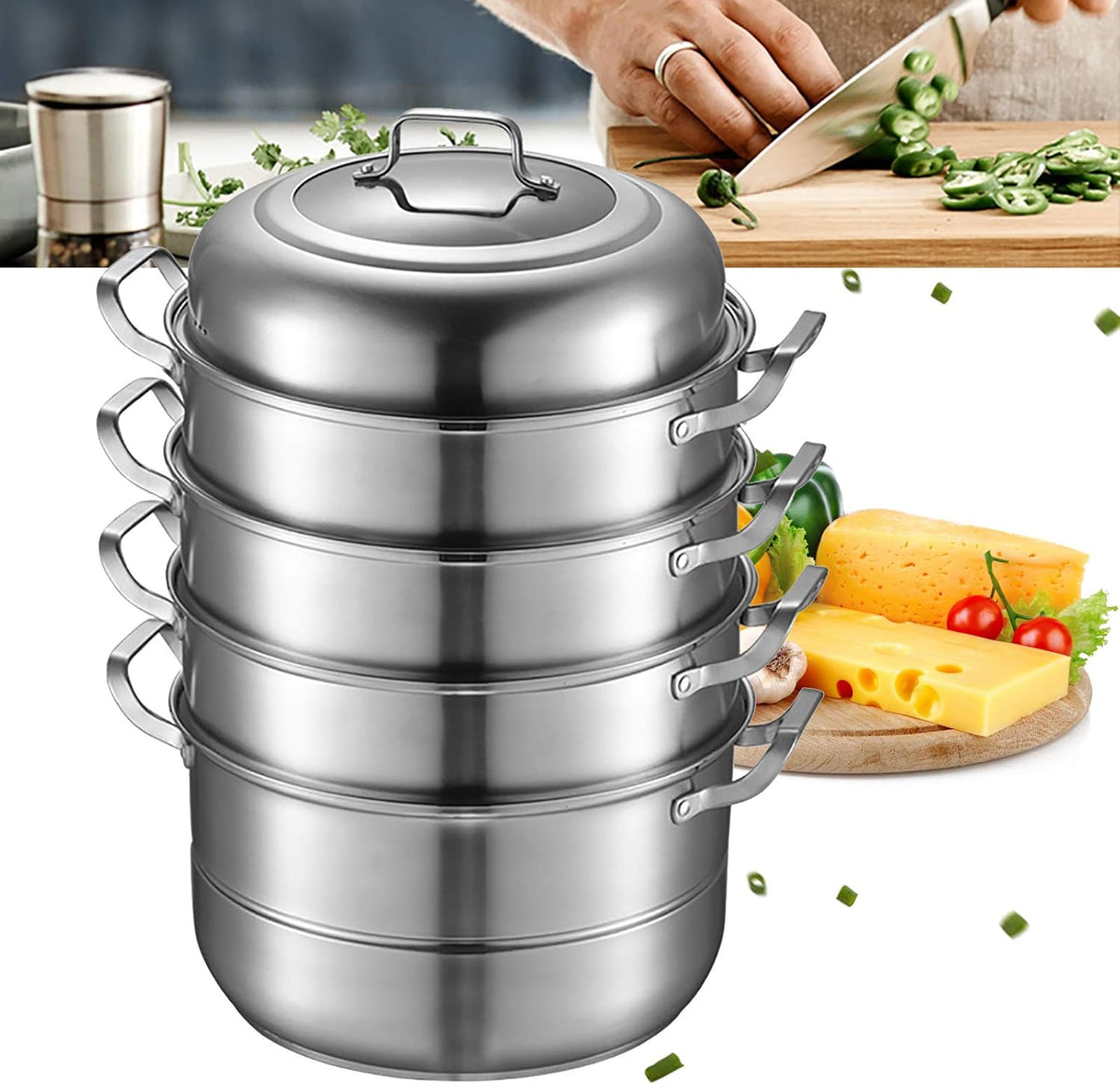 Stainless Steel 5 Levels Steamer with Glass Lid 32cm G85972