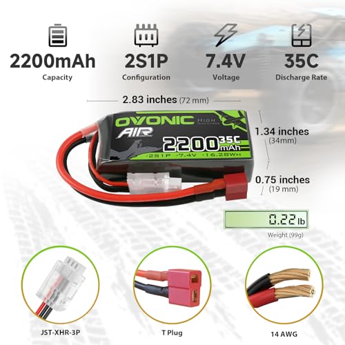 2S 2200mAh 7.4V Lipo Battery with T Connector 2 Packs D5005