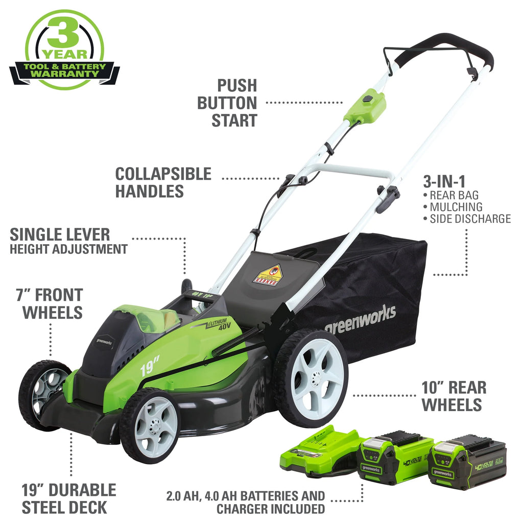 40V 19 Brushless Walk-Behind Lawn Mower with Battery & Charger I120978