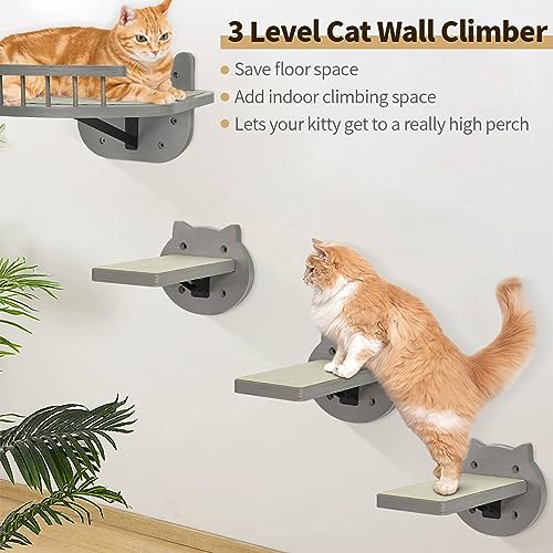 Black Wall-Mounted Cat Shelves with Scratching Pad P359