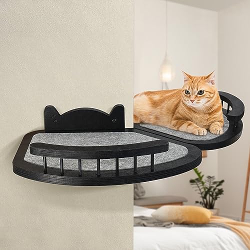 Black Wall-Mounted Cat Shelves with Scratching Pad P359