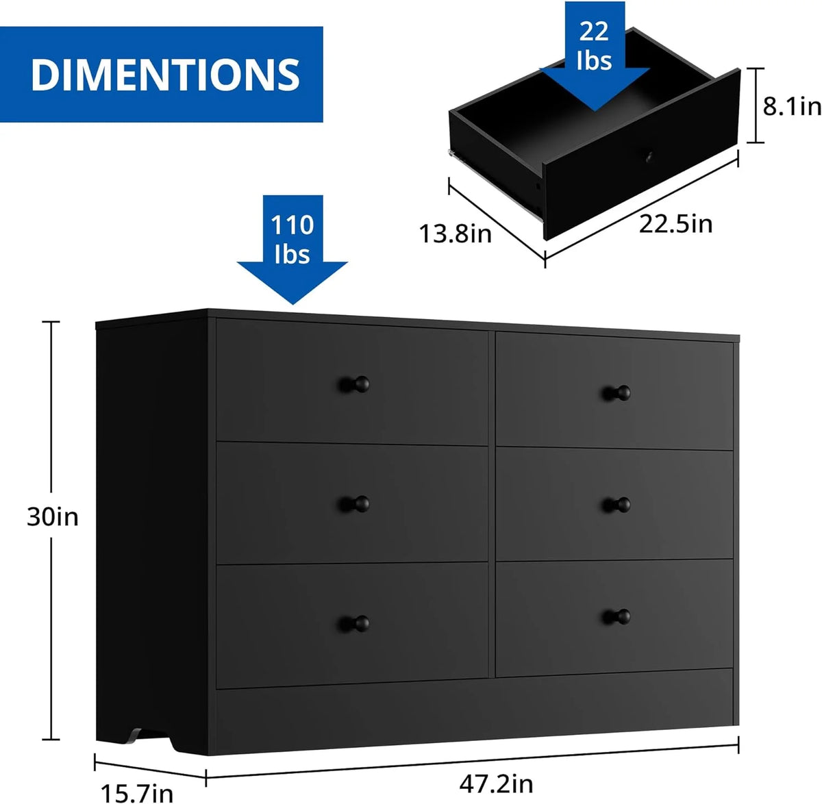 Black 6 Drawer Dresser U91704