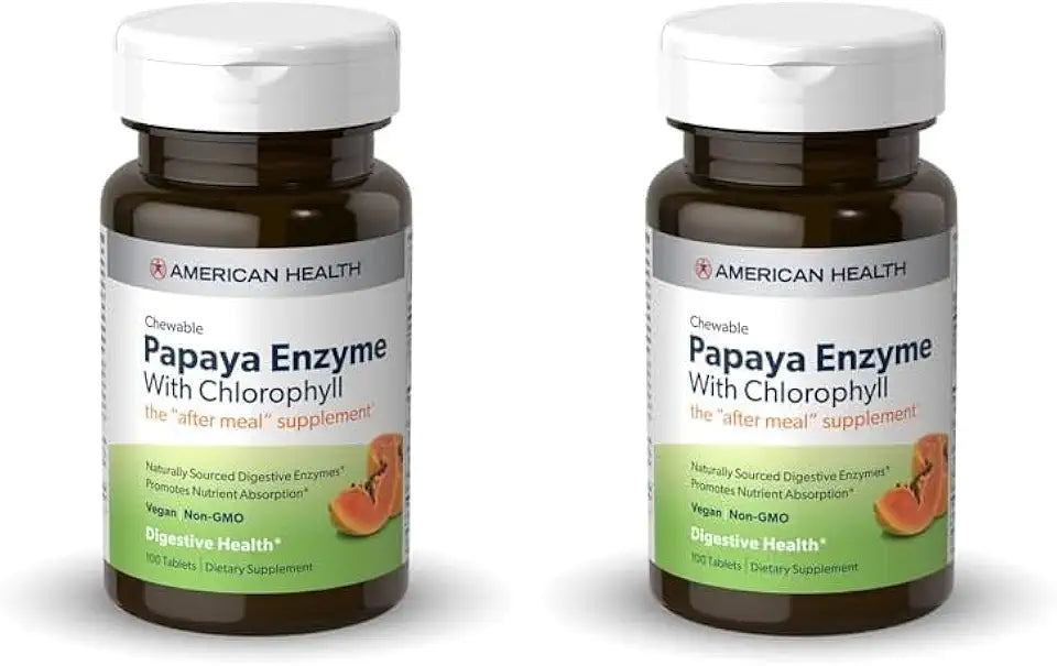 Papaya Enzyme with Chlorophyll Chewable Tablets 100 Count Pack of 2 P788