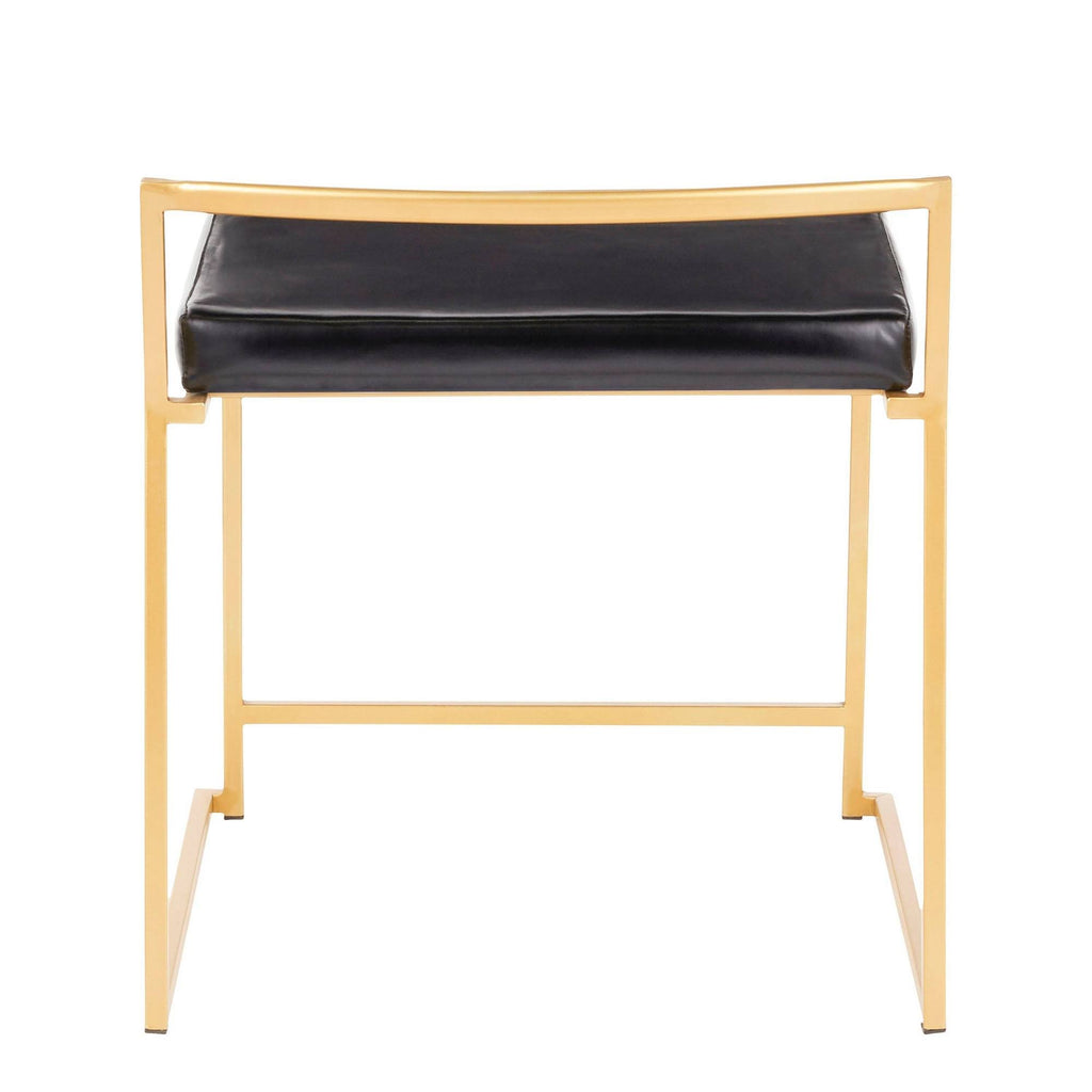 Gold Metal and Black Faux Leather Stackable Dining Chair Set of 2 H484124
