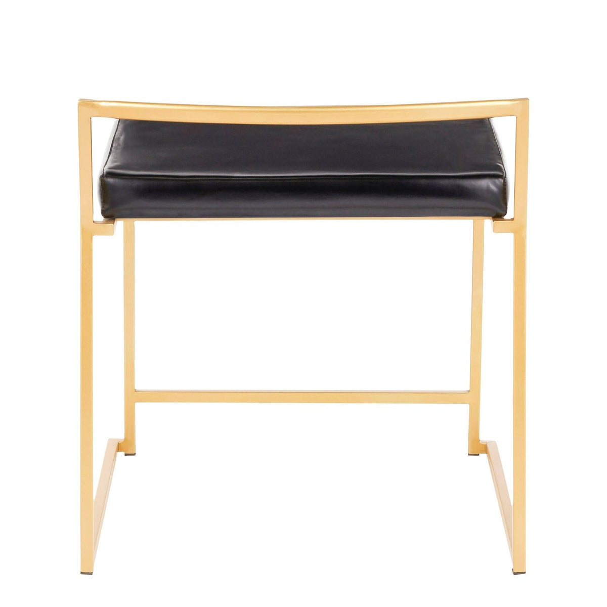 Gold Metal and Black Faux Leather Stackable Dining Chair Set of 2 H484124
