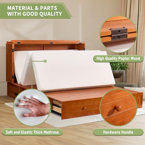 White Queen Murphy Bed with Mattress and Drawers E50005