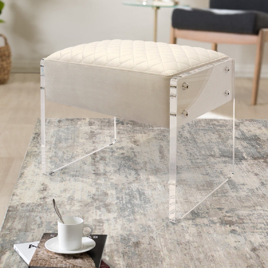 Ivory Velvet Stool E11739