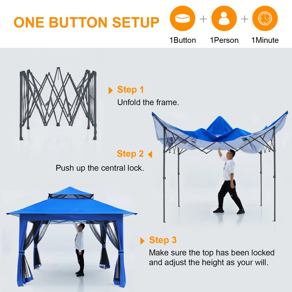 13'x13' Pop up Gazebo Canopy with Mosquito Netting U509
