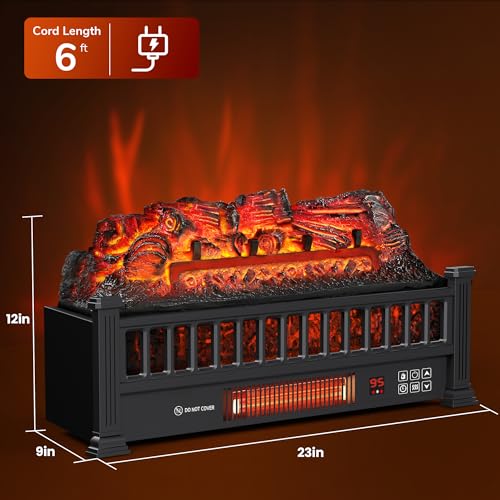 Black 20-Inch Electric Fireplace Logs with Remote Controller E7920
