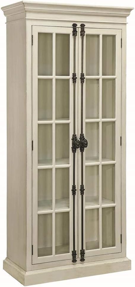 2-Door Curio Cabinet Antique White Clear C6257