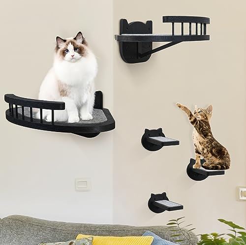 Black Wall-Mounted Cat Shelves with Scratching Pad P359