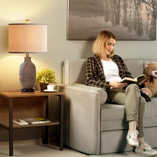 Set of 2 Dimmable Touch Control Table Lamps with USB Ports and AC Outlet L65105