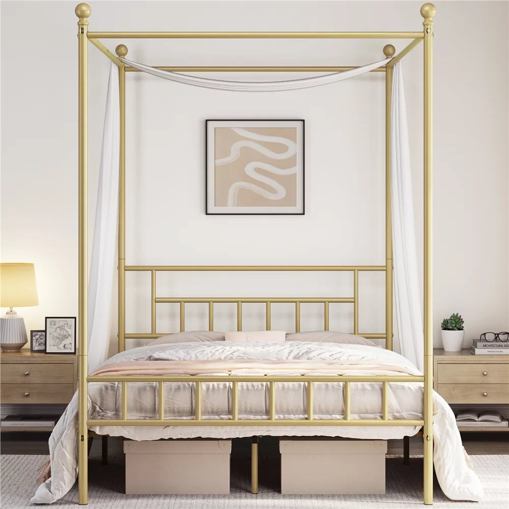 Black Metal Canopy Bed with Headboard and Footboard M824