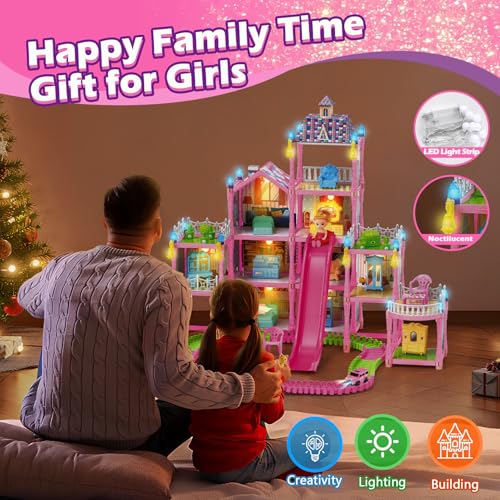 Doll House with Lights, 3 Dolls, 4 Floors A11472