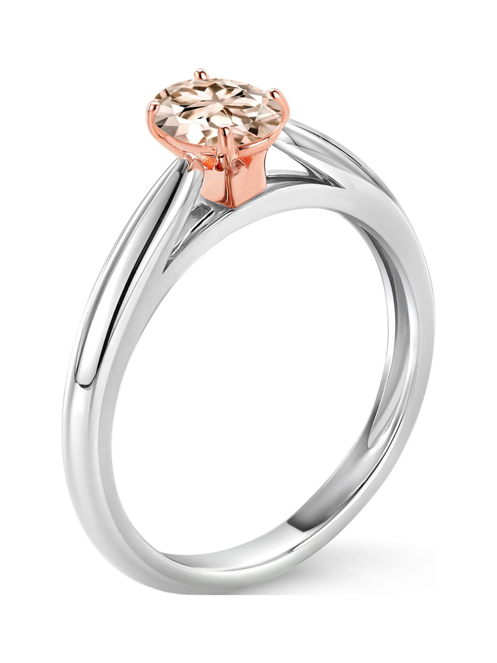 925 Sterling Silver and 10K Rose Gold Peach Morganite Solitaire Engagement Ring (0.50 Cttw, Oval 6X4MM) S316