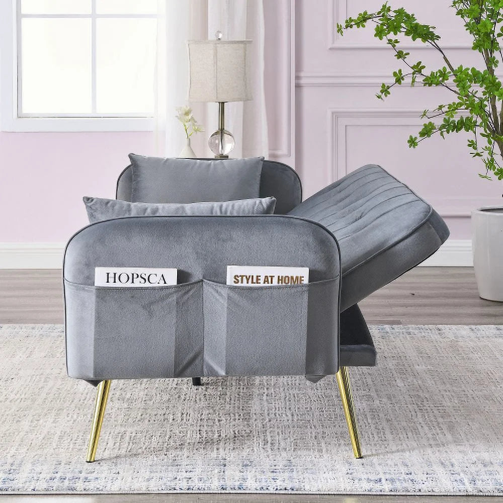 Grey Velvet Convertible Folding Sofa Bed O93044