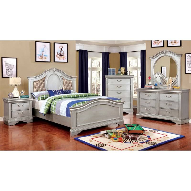 Silver Gray Faux Leather Full Panel Bed A5573
