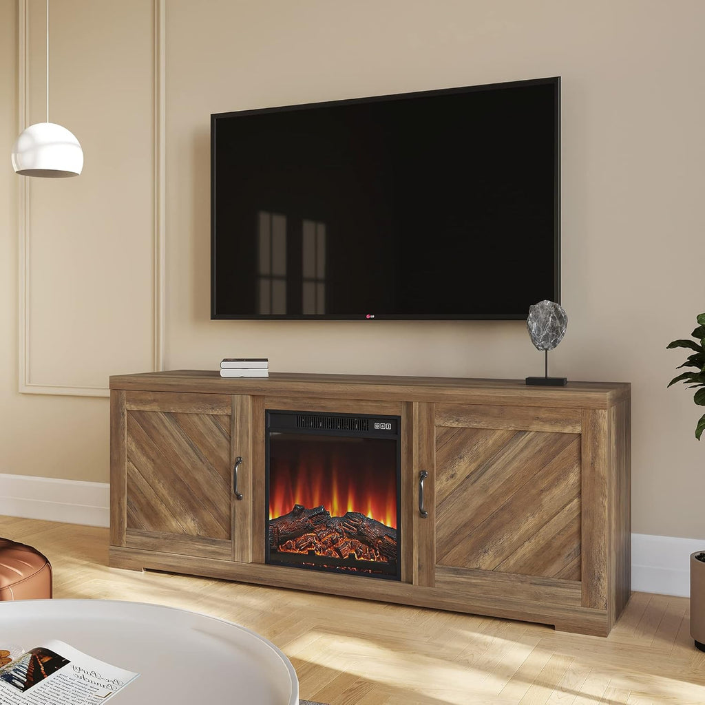 Electric Fireplace TV Stand with Storage Cabinets and Infrared Heater A164332