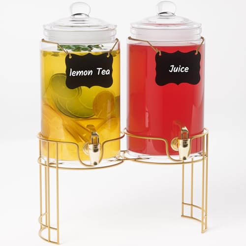 2 Pack 1 Gallon Glass Beverage Dispenser with Stand and Spigot D219378