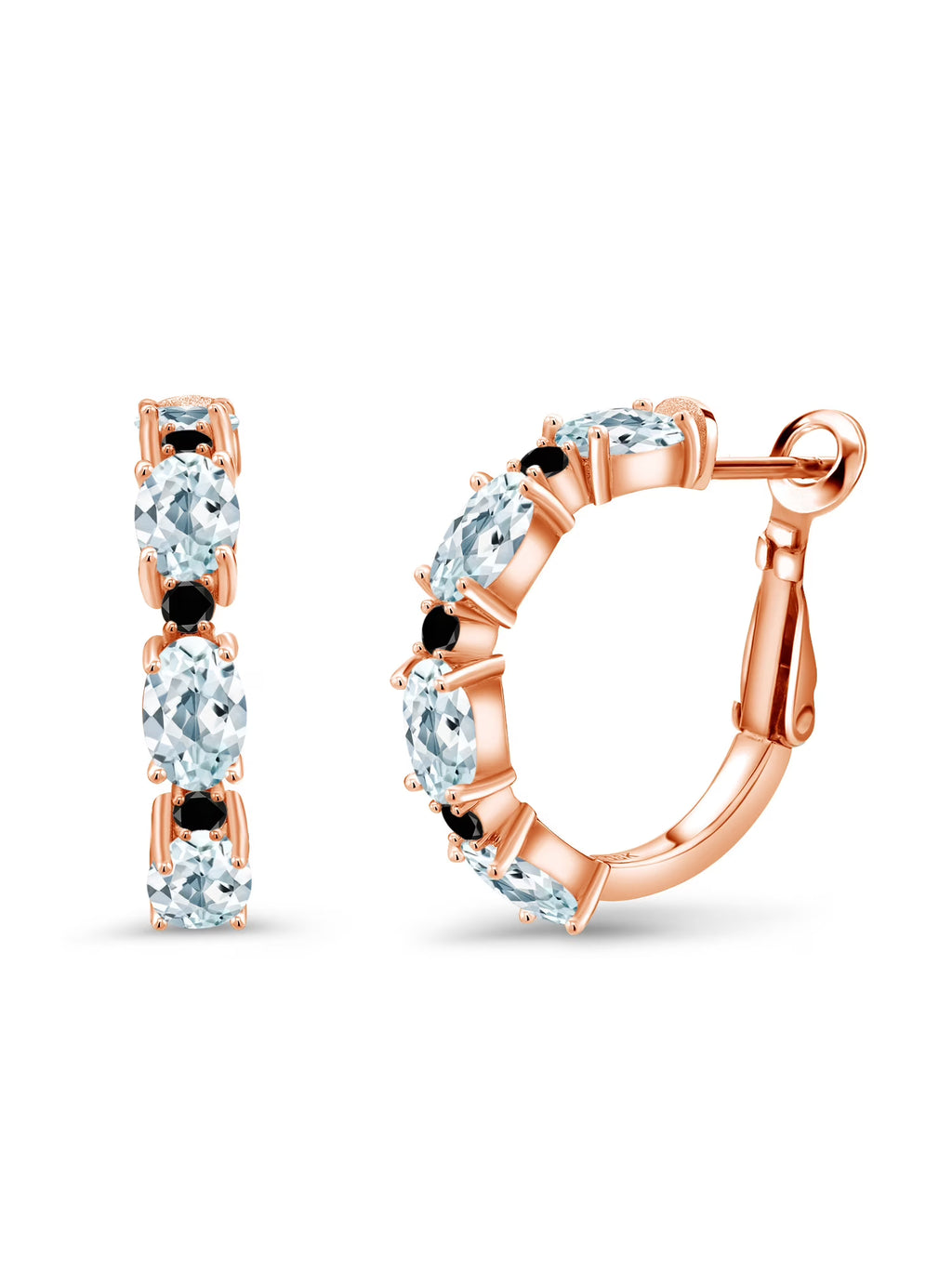 Sky Blue Aquamarine Black Diamond 18K Rose Gold Plated Silver Earrings I369571