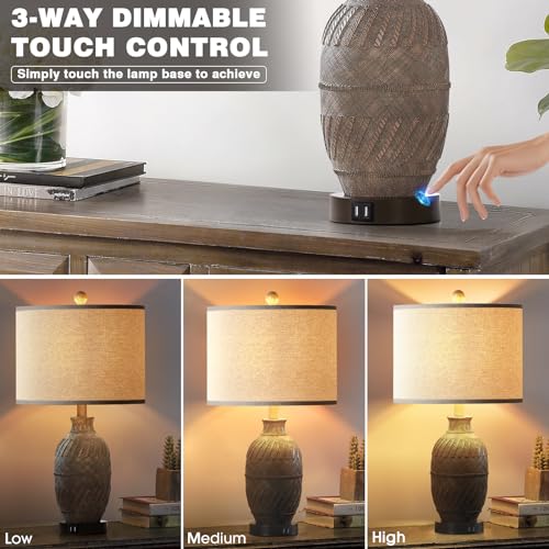 Set of 2 Dimmable Touch Control Table Lamps with USB Ports and AC Outlet L65105