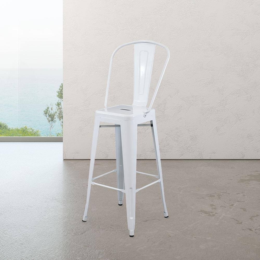 White Cafe Bar Stool with High Back W62998
