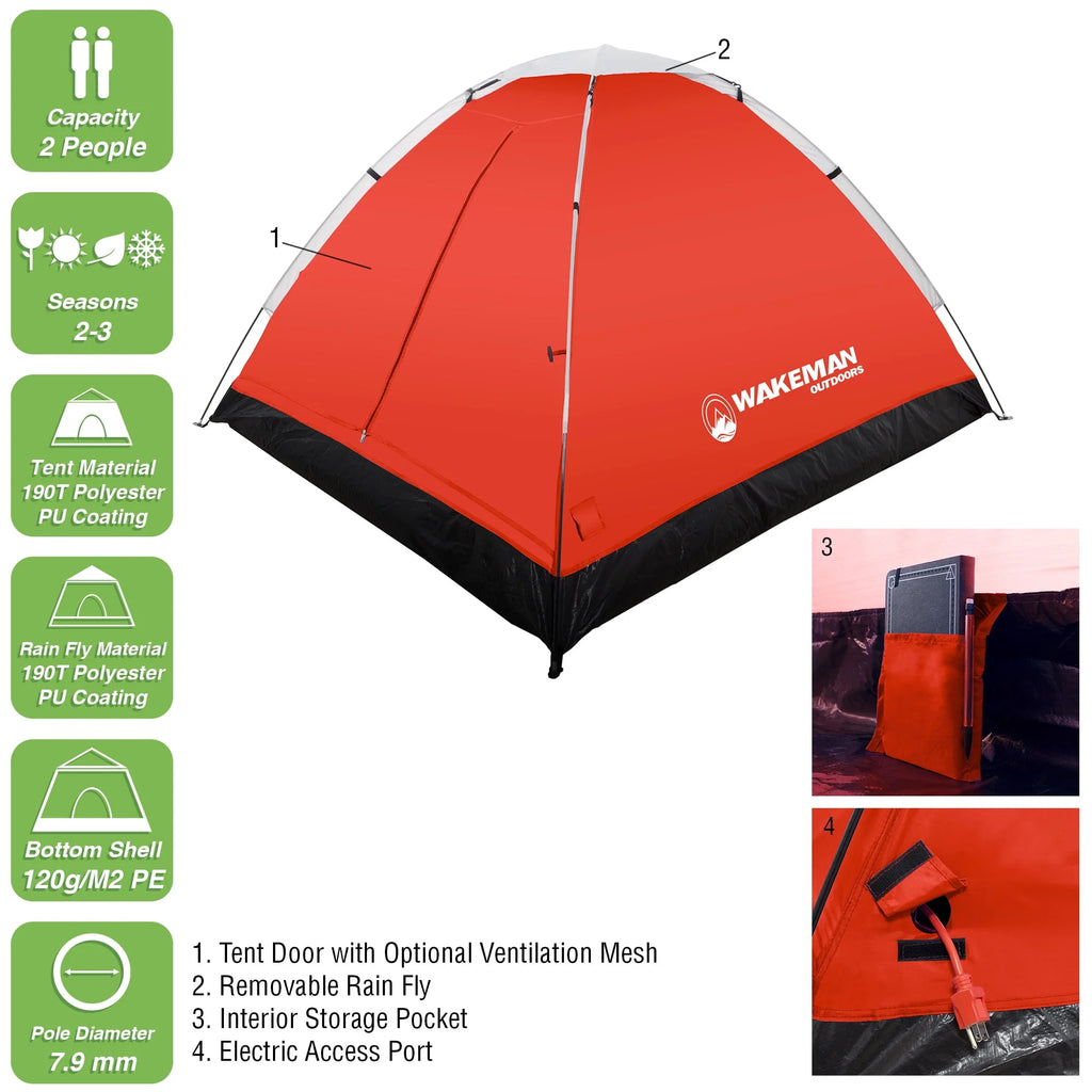 2-Person Water-Resistant Dome Tent with Rain Fly and Carry Bag U350