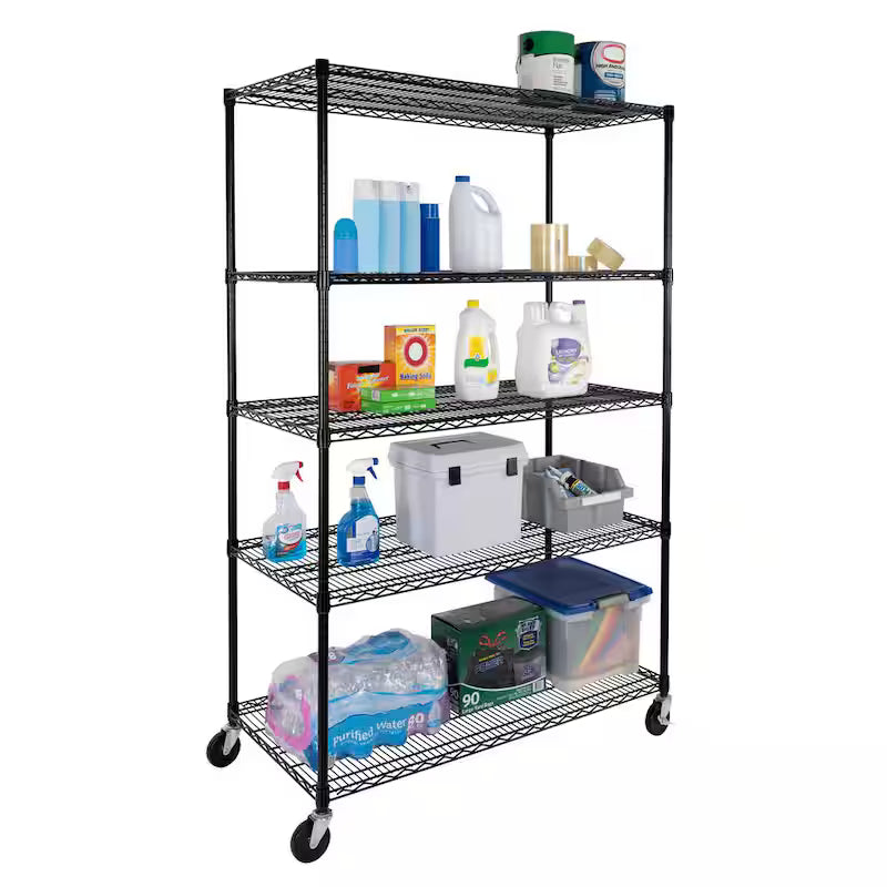 Black 5-Tier Steel Wire Shelving A177576