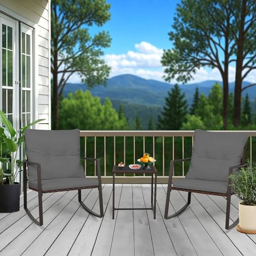 3-Piece Brown Wicker Patio Bistro Set with Glass Coffee Table G667
