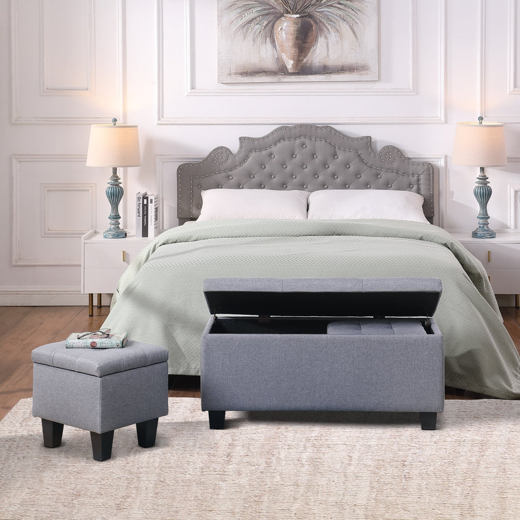 3 in 1 Tufted Linen Storage Ottoman Bench Set I1457