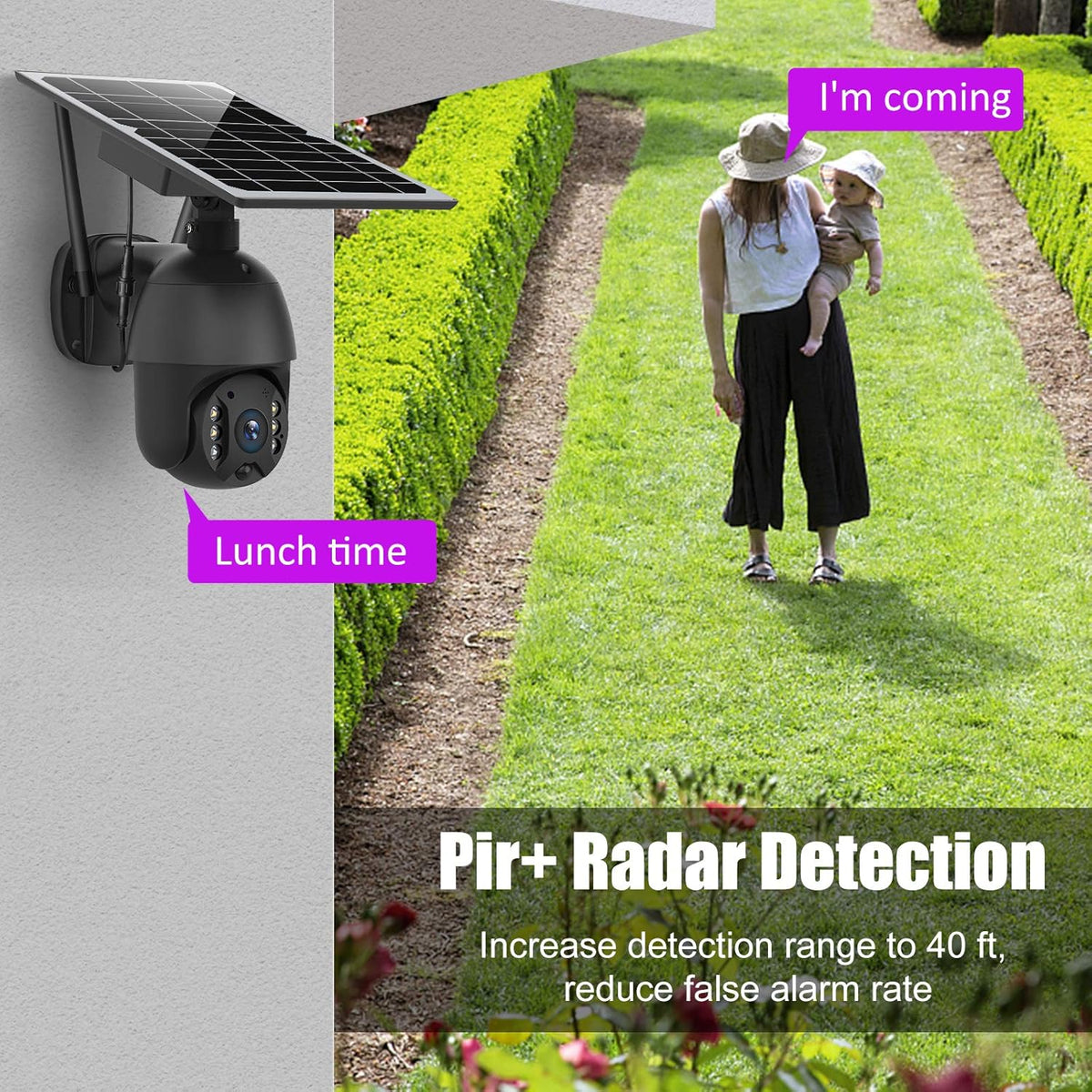 Solar Powered Wireless Security Camera Outdoor Pan Tilt WiFi Waterproof with Spotlight Battery Solar Panel Color Night Vision Motion Detection 2-Way Audio SD&Cloud Storage Black J500
