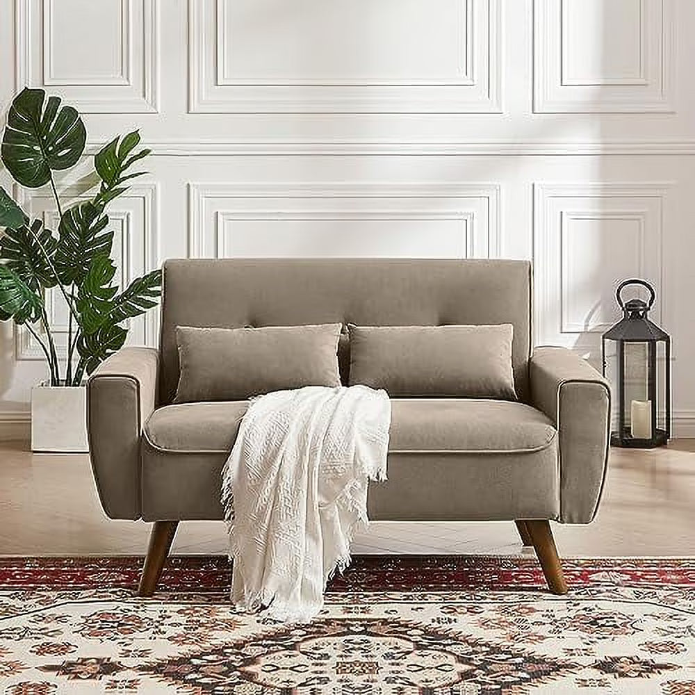 48" Linen Loveseat Sofa with Throw Pillows Q8377