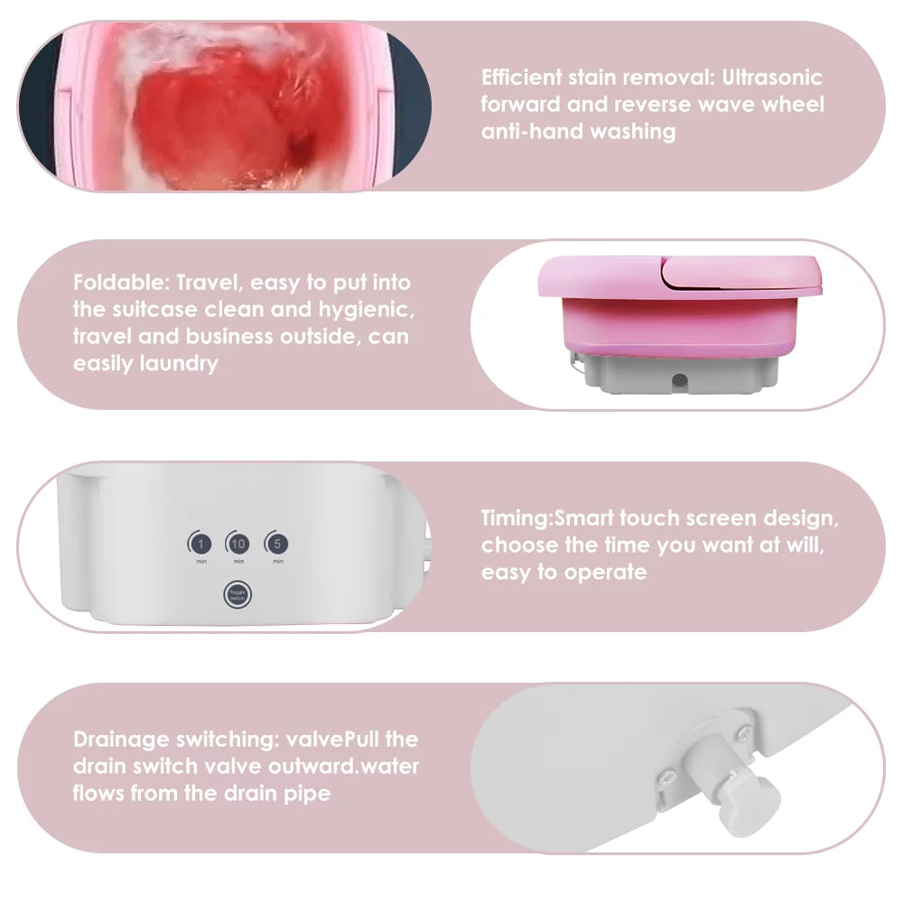 Pink Foldable Portable Washing Machine E873