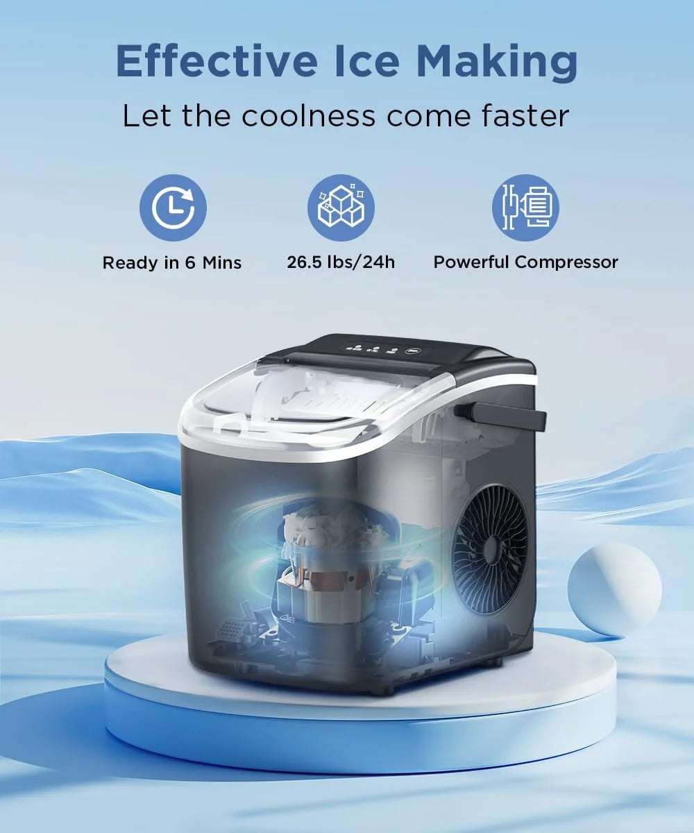 Countertop Ice Maker with Self-Cleaning, 26.5lbs/24Hrs, 9 Bullet Ice Cubes in 6 Mins, Ice Basket and Scoop C900