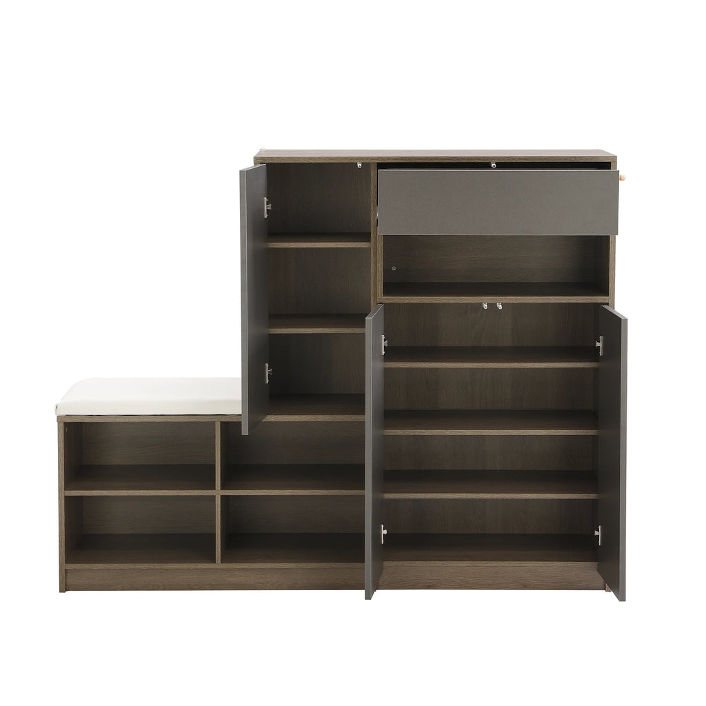 Dark Grey Shoe Storage Bench with Padded Seat and Adjustable Shelves M15363