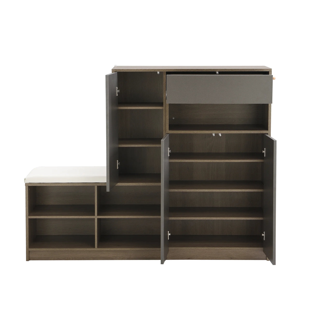 Dark Grey Shoe Storage Bench with Padded Seat and Adjustable Shelves M15363