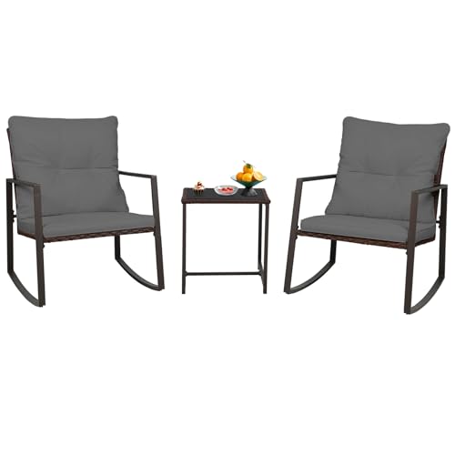 3-Piece Brown Wicker Patio Bistro Set with Glass Coffee Table G667