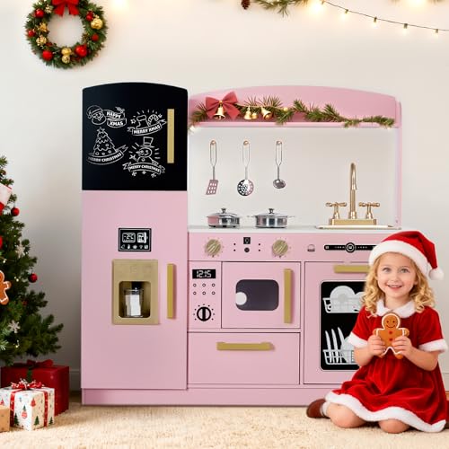 Wooden Kids Play Kitchen Set with Blackboard D60437