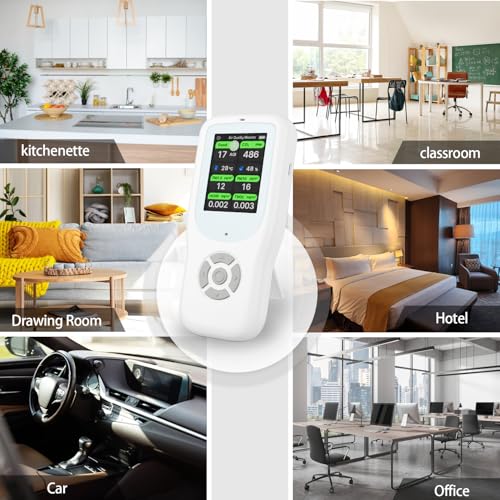 11-in-1 Air Quality Monitor with Stand for AQI, CO2, PM2.5, PM1.0, PM10, TVOC, HCHO, Particles, Temperature & Humidity (White-White) P300
