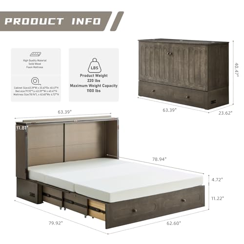 White Queen Murphy Bed with Mattress and Drawers E50005