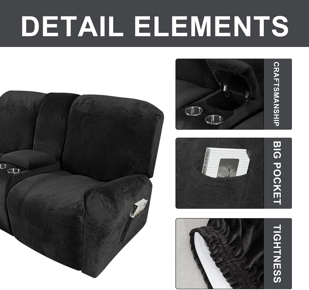 8 Pieces Velvet Reclining Love Seat Slipcover with Cup Holders S1024