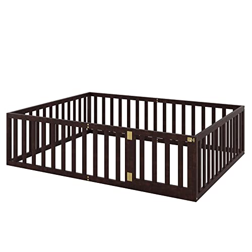 Twin Size Solid Wood Floor Bed Frame with Safety Fence A553