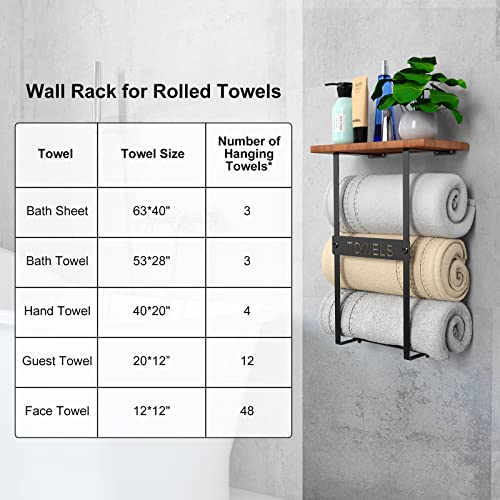 Wall Mounted Metal Towel Holder with Wooden Shelf N593