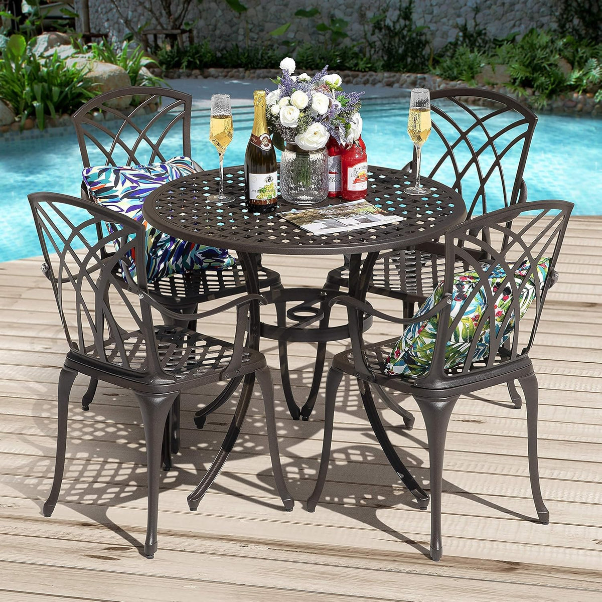 Cast Aluminum 4 Piece Patio Dining Set with Umbrella Hole J302160